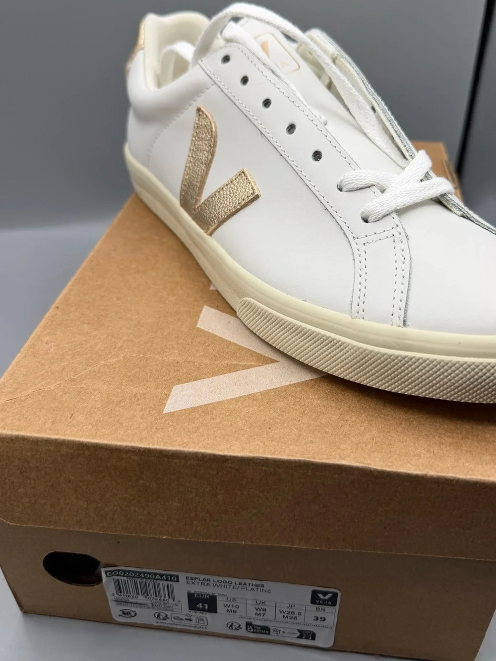 Veja Women's White Leather Sneakers with Gold V Accent